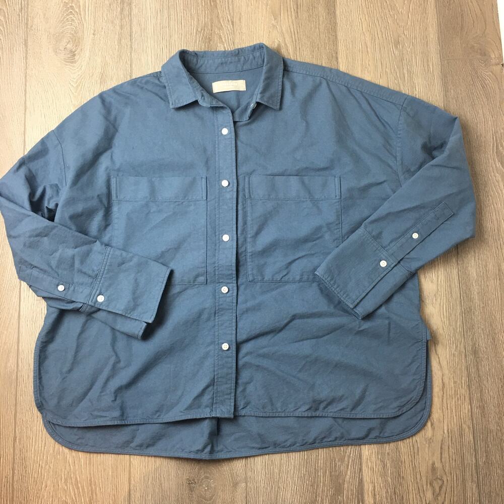 Everlane Button Up Shirt Long Sleeves Boxy Oxford Sides Pockets Blue Small